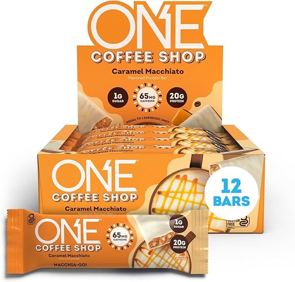 ONE COFFEE SHOP CAFFEINATED PROTEIN BARS, CARAMEL MACCHIATO,...