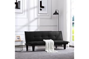 EMKK Futon Sofa Bed Faux Suede Couch Modern Convertible Folding Recliner 3 Adjustable Positions for Living Room Apartment Furniture Set,Black