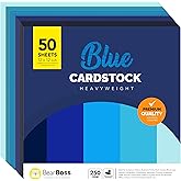 Blue Colored Cardstock Thick Paper 50 Sheets, 12” x 12” Heavyweight 92lb Cover Card Stock for Crafts and DIY Cards Making