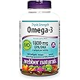 Webber Naturals Triple Strength Omega-3 Fish Oil, 1,800 mg Omega-3 (1,200 mg EPA / 600 mg DHA) per Serving, 120 Clear Enteric Softgels, No Fishy Aftertaste, for Heart, Brain and Joint Health