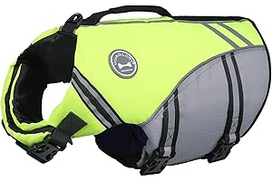 VIVAGLORY Sports Style Dog Life Jacket with Adjustable & Durable, Extra Flotation Swim Life Vest with Secure Fastening System for Large Dogs, Bright Yellow