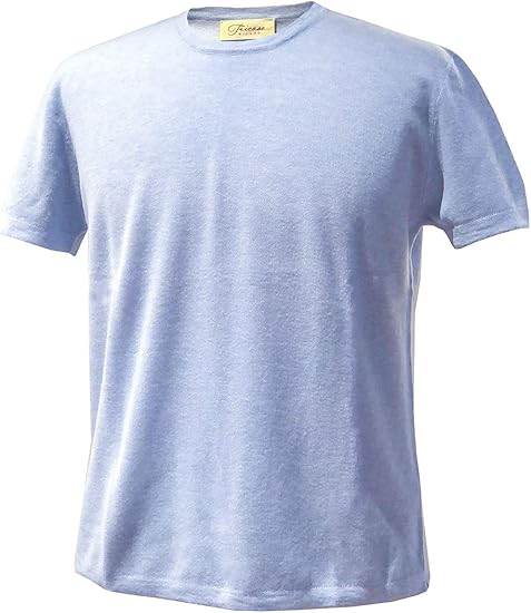 Amazon Tricase トリカーゼ ニットtシャツ 半袖 クルーネック カシミヤ ロロピアーナ サマーカシミヤ 鹿の子 スカイブルー Tシャツ カットソー 通販