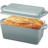 EDGING CASTING Enameled Cast Iron Dutch Oven, Oblong Bread Oven for Sourdough Bread Baking, Baking Pan, Dual Handles, Oven Safe, 4 Quart, Seasalt