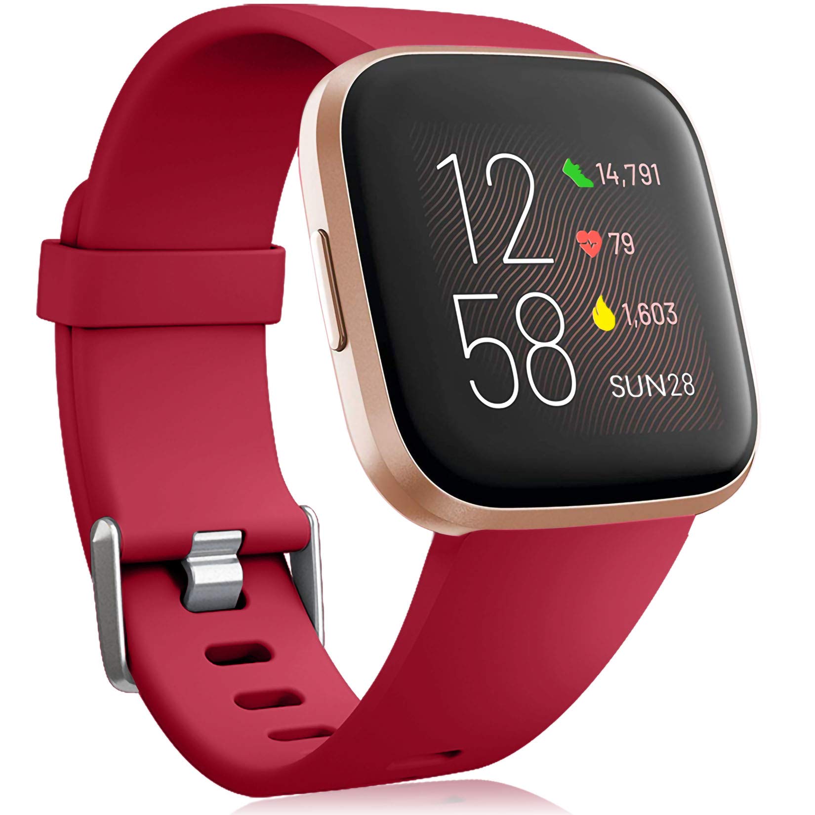 Oielai for Fitbit Versa 2 Strap/Fitbit Versa Strap, Silicone Sport Classic Replacement Straps Compatible with Fitbit Versa Lite/Fitbit Versa 2/Fitbit Versa for Women Men, Small Red — image 1