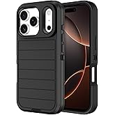 Casenplaza for iPhone 17 Pro Case Heavy Duty Shockproof Dropproof 3-Layer Full Body Protection Military Grade Rugged Tough Non-Slip Cover Case for Apple iPhone 17 Pro 6.3",Black