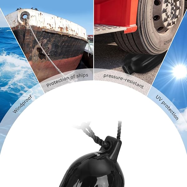 XGEEK BOAT FENDERS 4 PACK,BOAT BUMPERS FOR DOCKING WITH 4 ROPES, BOAT BUMPER FOR PONTOON,BLACK 5.5IN
