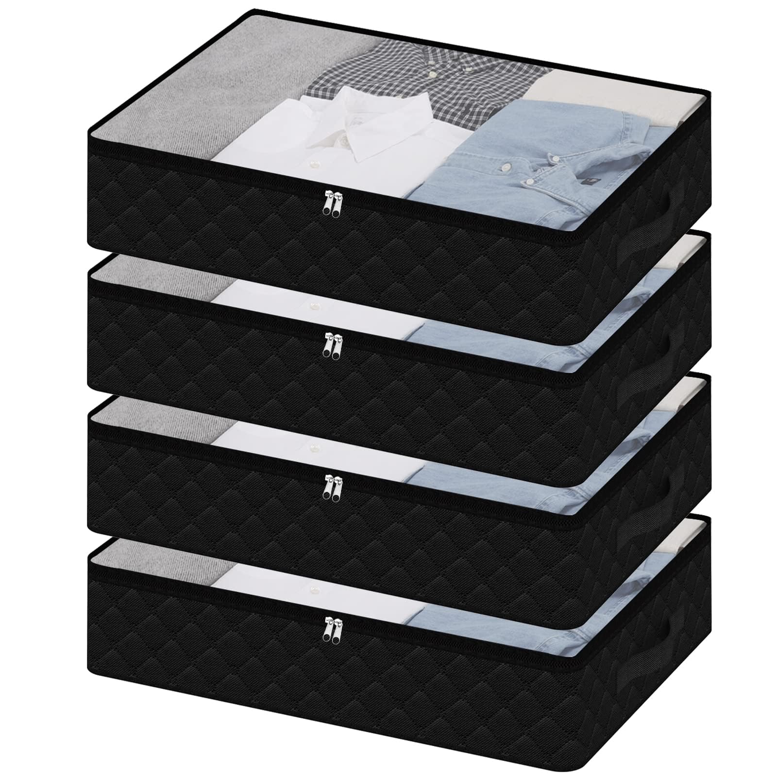 Photo 1 of Fixwal 4 Pack Black Underbed Storage Bags with Clear Window and 2 Reinforced Handles Under Bed Storage Containers for Clothing, Bedding, Comforter