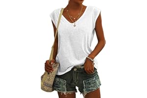 OSMUAL Womens Summer Cap Sleeve U Neck Blouses T-Shirt Casual Loose Fit Basic Shirts Solid Color Tank Tops