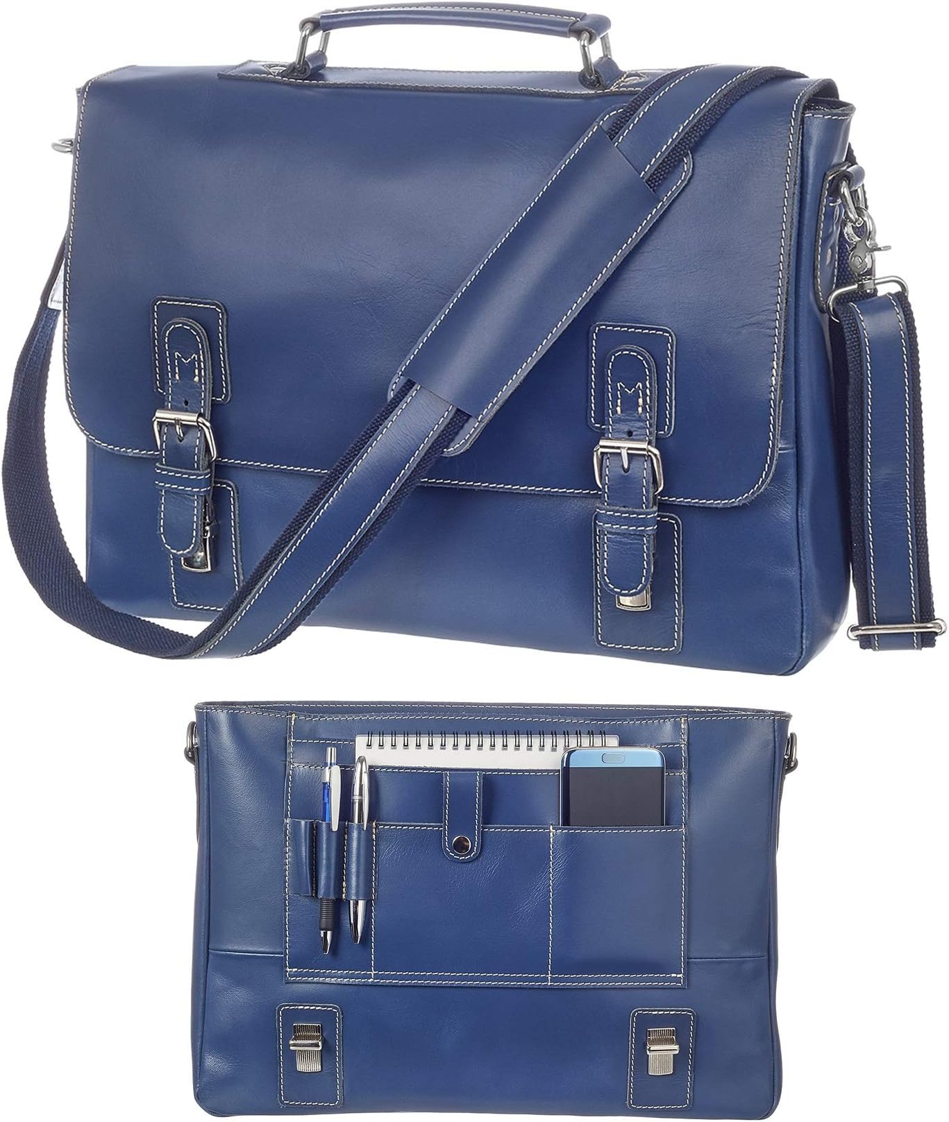 Leather Messenger Bag For Men RFID Satchel Briefcases Computer Bag 17" Laptop