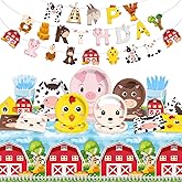 Farm Birthday Decorations-142Pcs Farm Animals Tableware Barnyard Themed Plates and Napkins Kit Farm Birthday Party Supplies for 20 Guest