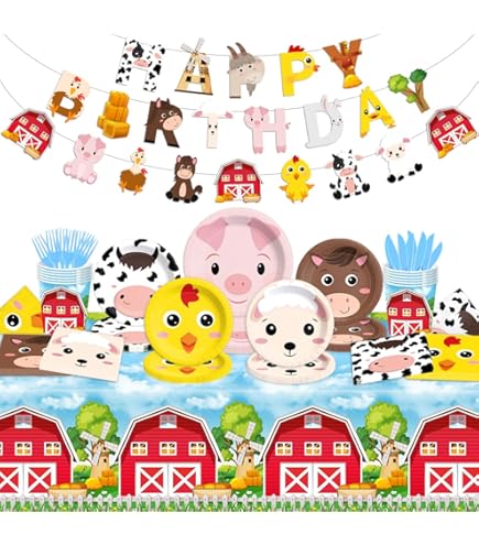 Farm Animal Baby Shower Decorations For Boys - Banner, Garland, Balloons & Cake Toppers