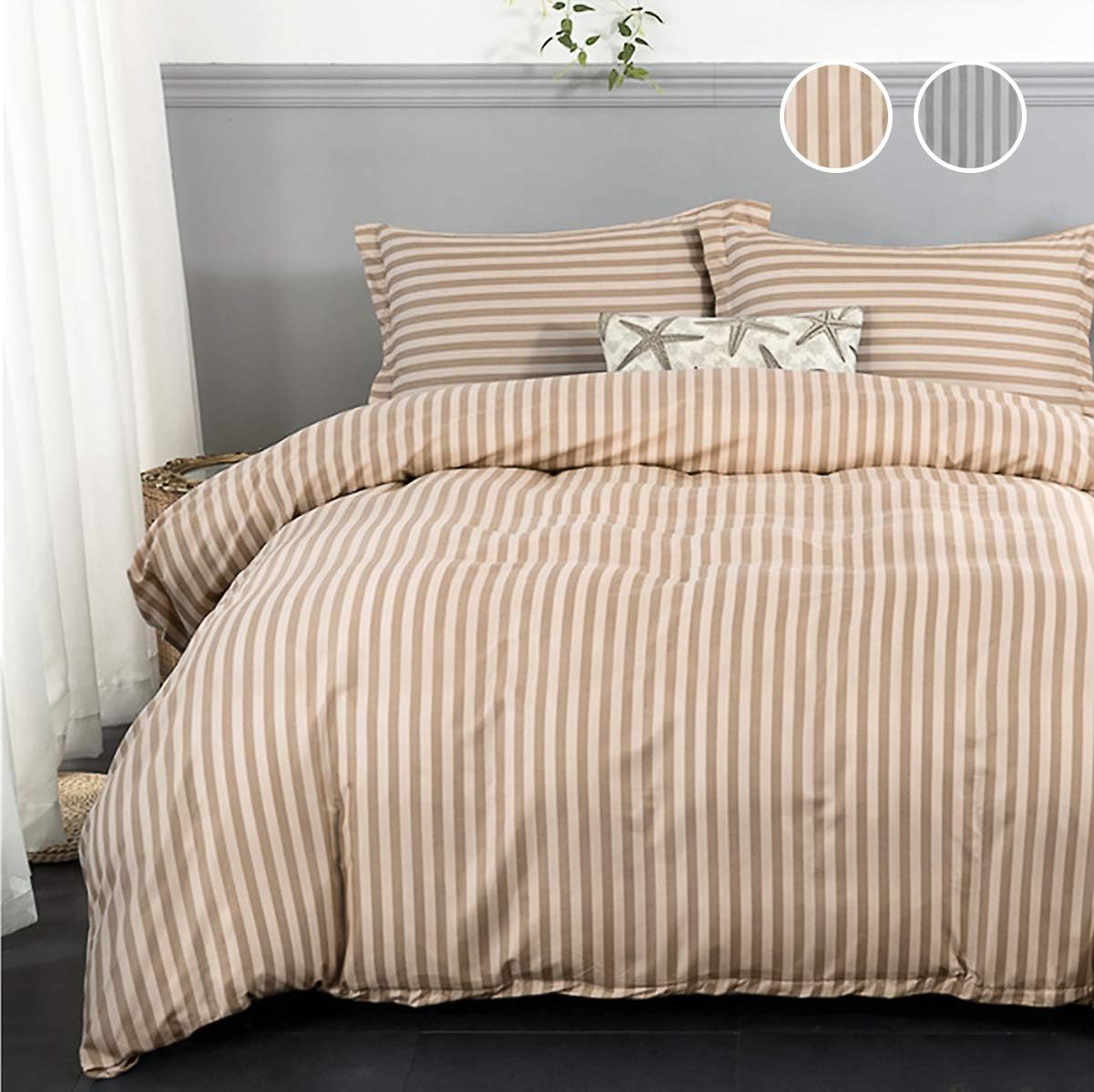 3 Pieces Striped Bedding Duvet Cover with Zipper