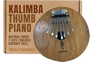 World Percussion USA Kalimba Thumb Piano - 7 keys - Tunable - Natural Coconut Shell - 6-7" Wide