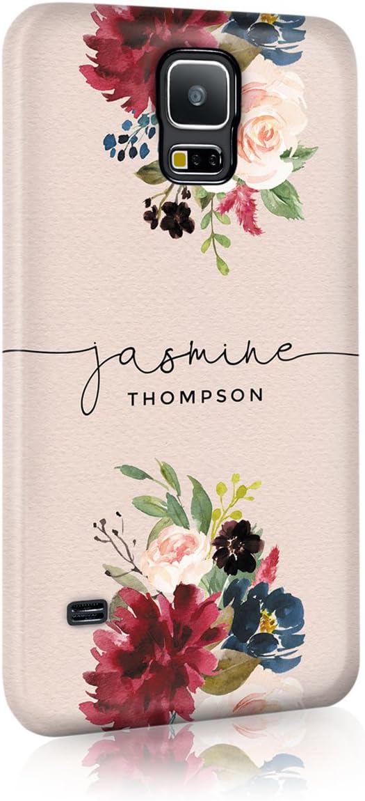 Personalised Samsung Galaxy S6 Edge Tirita Hard Case Cover PRINTED GLITTER, NOT REAL GLITTER Floral Flowers Gold Monogram Spring Custom Initials Name Bling