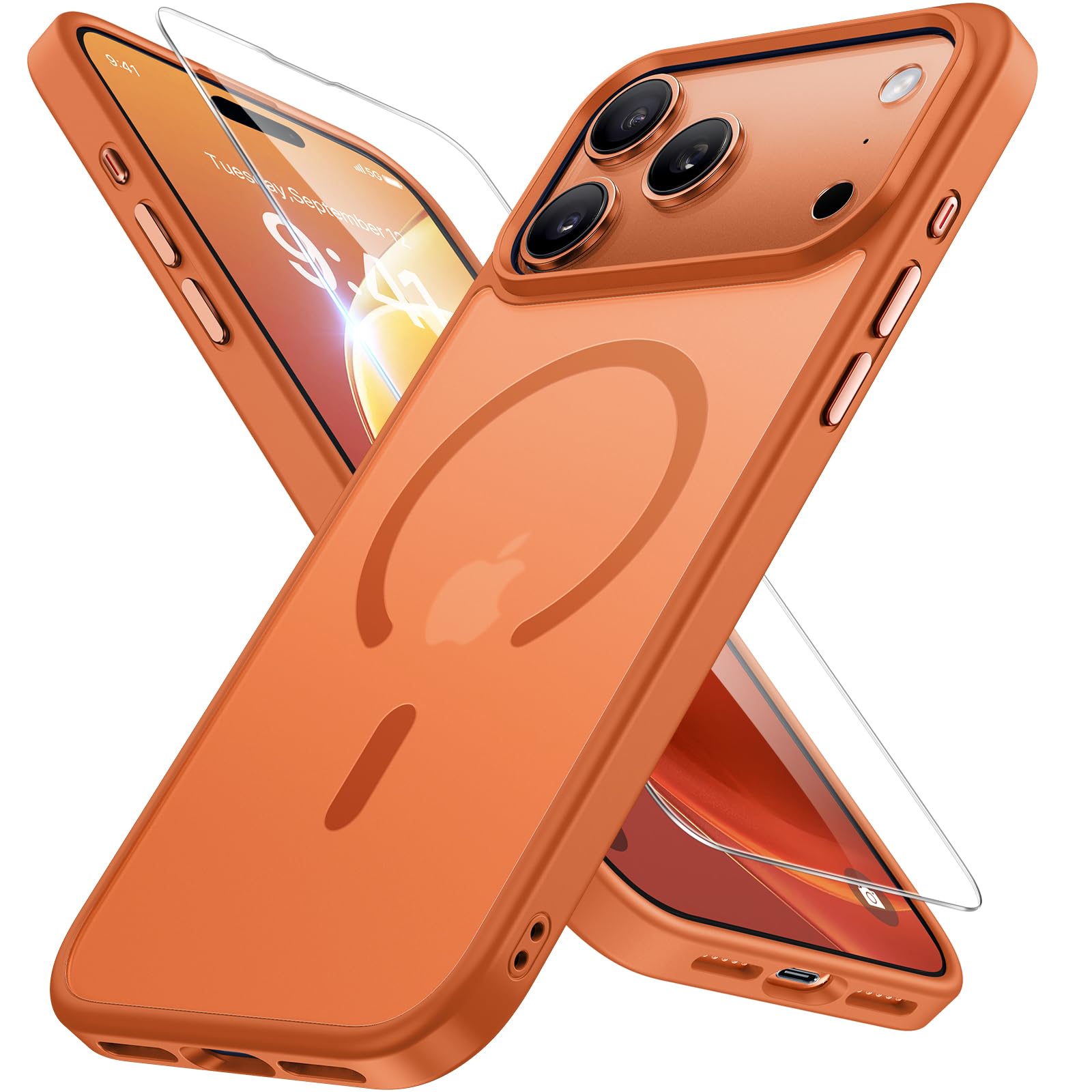 Photo 1 of Miracase Magnetic for iPhone 17 Pro Max Case with Screen Protector [Compatible with MagSafe] Slim Thin Phone Case Military-Grade Protected for 17 ProMax Cover Bumper 6.9", Orange