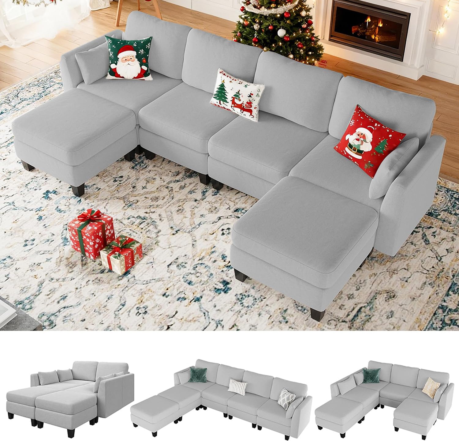 Photo 1 of (Ottoman Only) Huatean Home Modular Sectional Sofa, Convertible U Shaped Sofa Couch with High Density Memory Foam, 6 Seat Comfy Modular Sofa Couch for Living Room, Modern U Shaped Sectional Sofa, Lightgrey