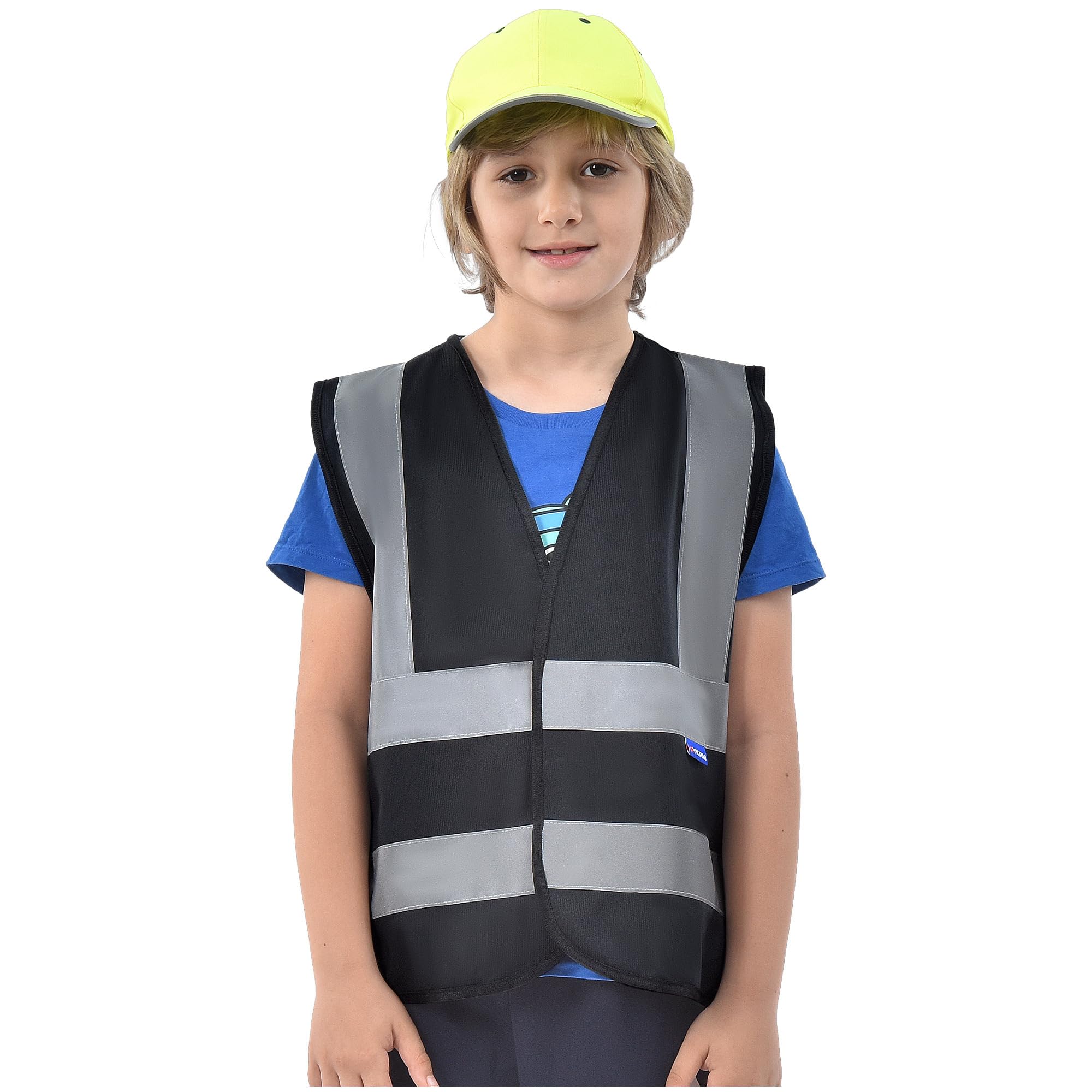 AYKRM 6-9Y Childs high vis vest KIDS high vis Reflective Safety Vest black High Visibility child hi vis vest high vis Waistcoat