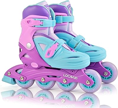Locavun Inliner Kinder 4 Größen Verstellbare Inline Skates für Mädchen Größe 26-29 29-34 30-35 Inlineskates mit 82A PU Rollen Rollerskates