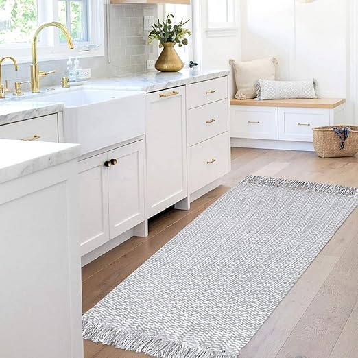 Amazon Com Boho Small Bathroom Rugs Tassel Cotton Woven Kitchen Rug Bath Mat Gray Farmhouse Gray Washable Fringe Cute Bedroom Entry Door Way Modern Rug 2 X4 3 Kitchen Dining