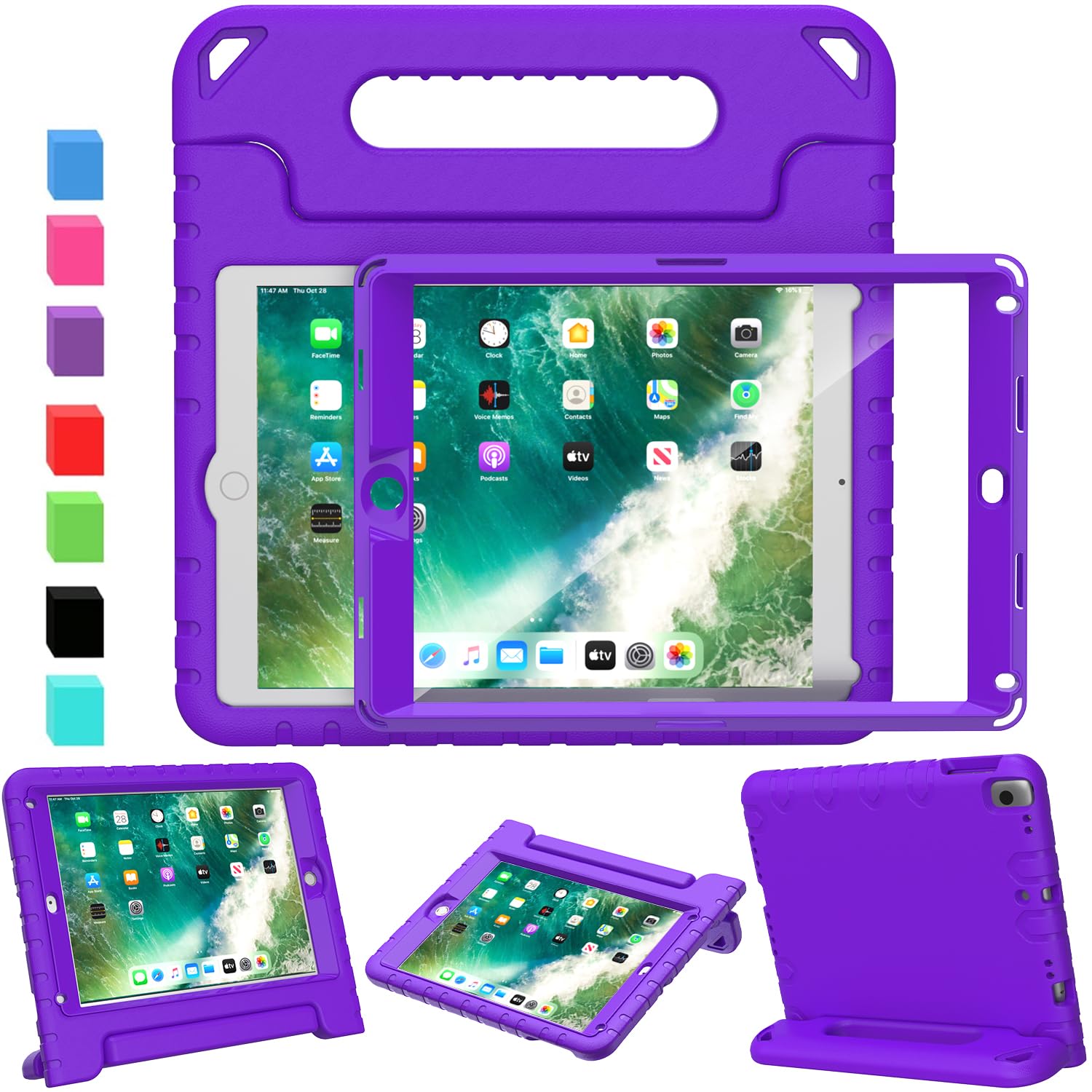 SINSO Kids Case for iPad 9.7 inch 6th Generation 2018/5th Generation 2017/iPad Air 2, Shockproof Lightweight ipad Cover Built in Screen Protector/Handle/Stand, Purple