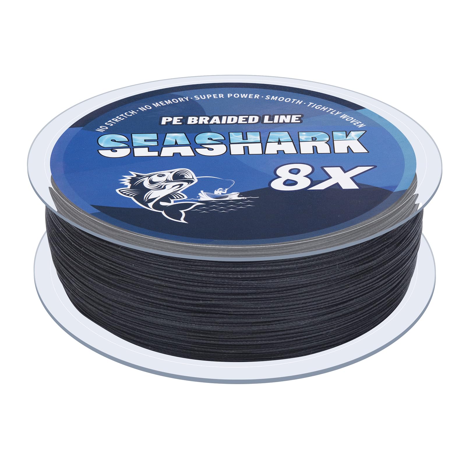 Seashark Braided Fishing Line Color Never Fade 8 Strands Super Strong PE Fishing Line Abrasion Resistant Fishing Wire Tensile 6lb to 80lb (Black, 15lb 0.16mm-300m/328Yards)