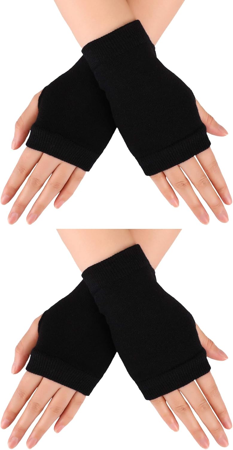 Blulu Fingerless Warm Gloves with Thumb Hole Cozy Half Fingerless Driving Gloves Knit Mittens for Men, Women at  Women’s Clothing store