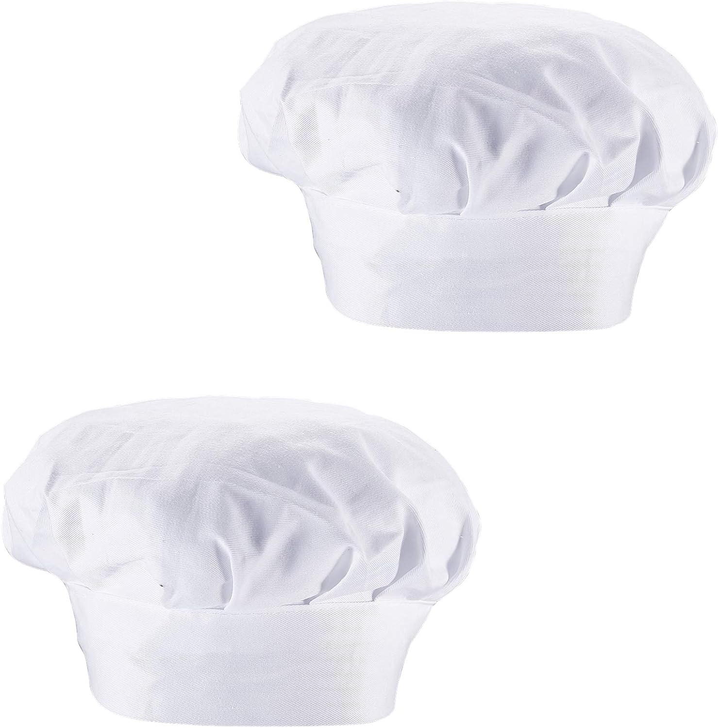 2PCS White Chef Hats Cooking Baker Hat Roundtop Elastic Adjustable