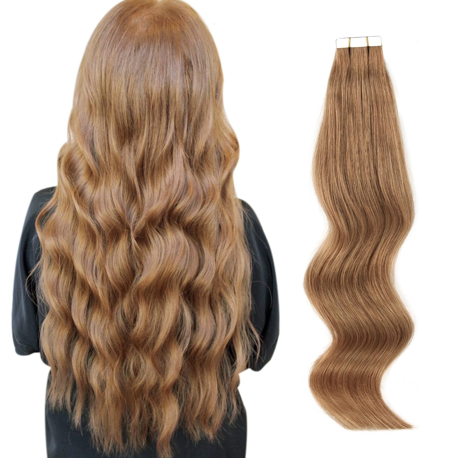 ABH AmazingBeauty Tape in Hair Extensions Semi-permanent Pre Taped Real Remi Remy Human Tape in Human Hair 50g 20pcs Skin Weft Invisible Seamless Reusable Platinum Light Auburn Color 30 16 Inch — image 1