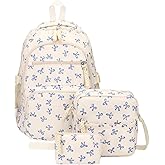 Cohawk Bow Backpack for Women Coquette Aesthetic Nylon Rucksack Cute Kawaii Backpack 3Pcs Set With Bow Pattern