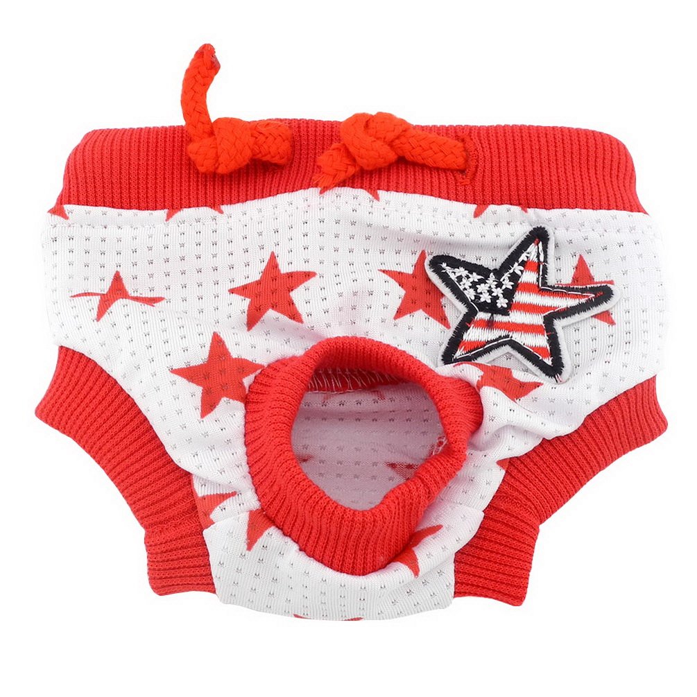 SMALLLEE_LUCKY_STORE Pet Dog Diaper Female Male Reusable Doggy Pants Diapers Star Pattern Puppy Short Panty Diaper Red White S