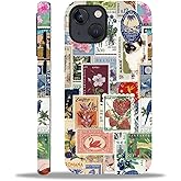 Kapadiy Case for iPhone 13 iPhone 14,Vintage Stamp Collage for Woman Men Full Body Protective Cover Shockproof 2 in 1 Silicone + Hard PC Design Case