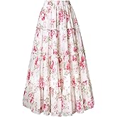 Scarlet Darkness Floral Maxi Long Skirts for Women Summer 2026 Tiered Skirt Flowy Boho Fairy Skirt with Pockets