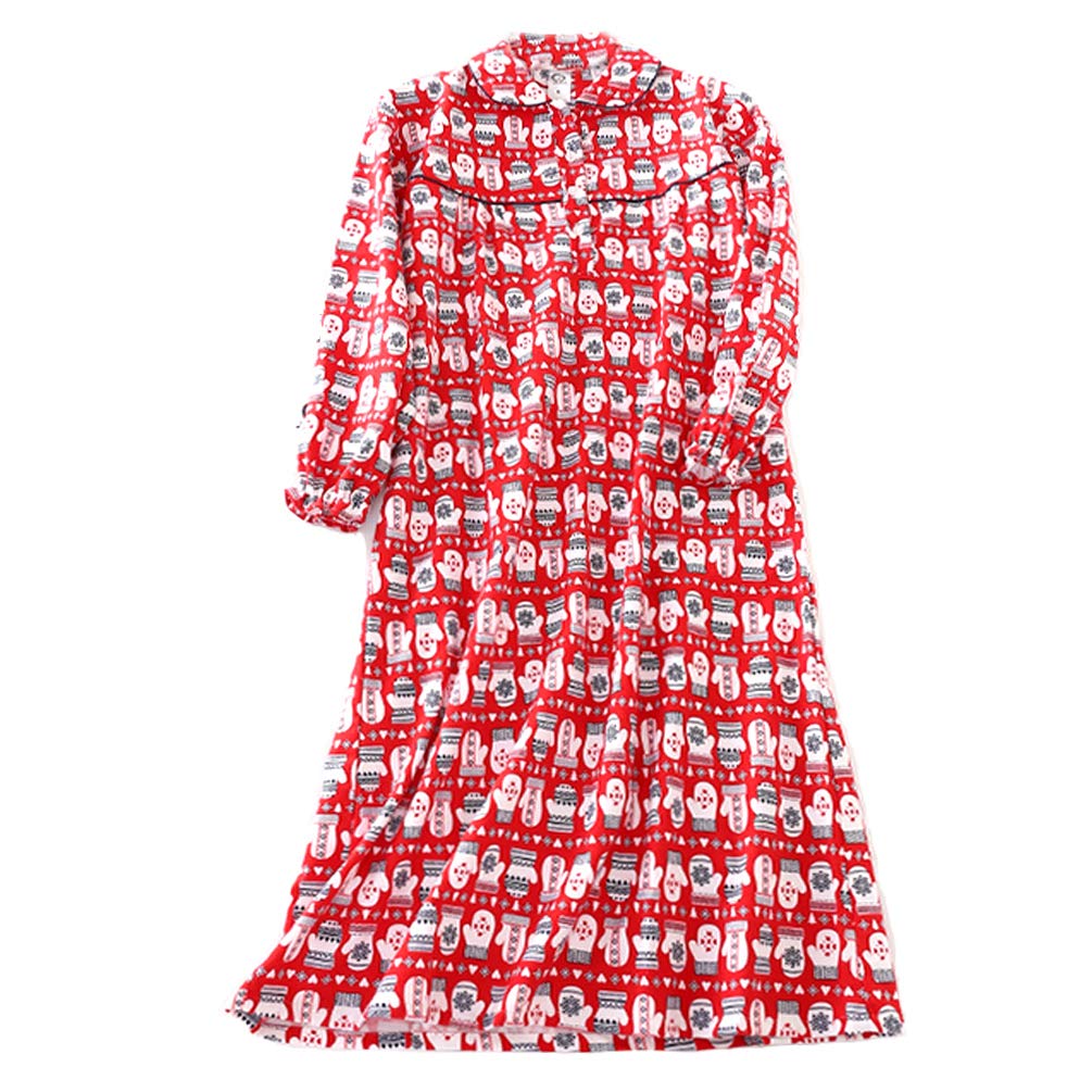 ENJOYNIGHT Women\'s Sleep Shirt Flannel Print Pajama Top Button-Front Nightshirt Sleepwear (X-Large, Red)