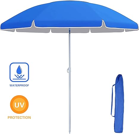 Amazon Com Veikou 6 9ft Fiberglass Beach Umbrella Folded Patio Beach Umbrella Sun Shade With Tilt Mechanism Carry Bag For Beach Gardens Balcony And Patio Blue Garden Outdoor