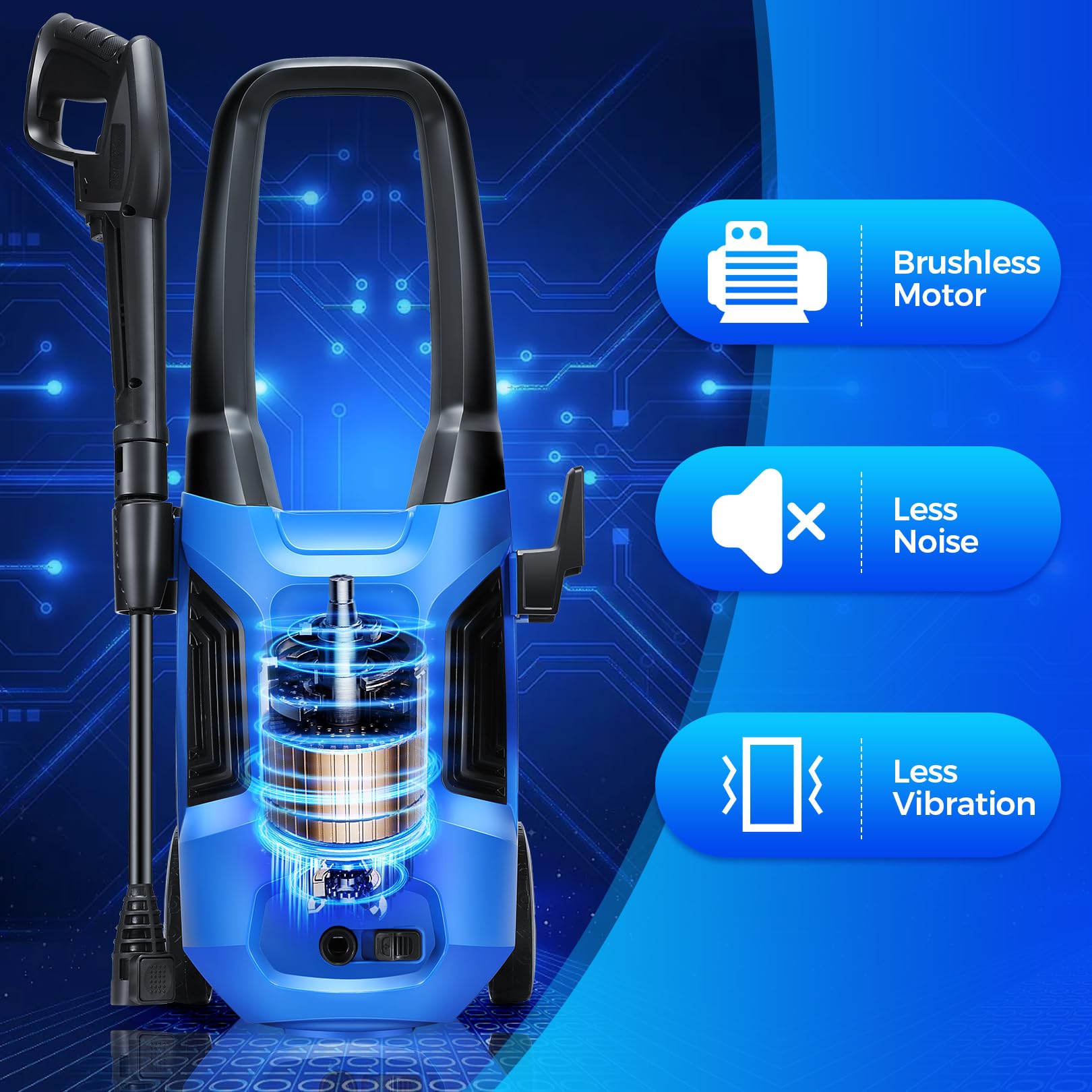 Suyncll Pressure Washer, MAX PSI 2.5GPM Electric Power Washer,1800W High Pressure Washer, Professional Washer Cleaner, with All-in-one Adjustable Nozzle and Hose, Best for Cleaning Cars (Blue)