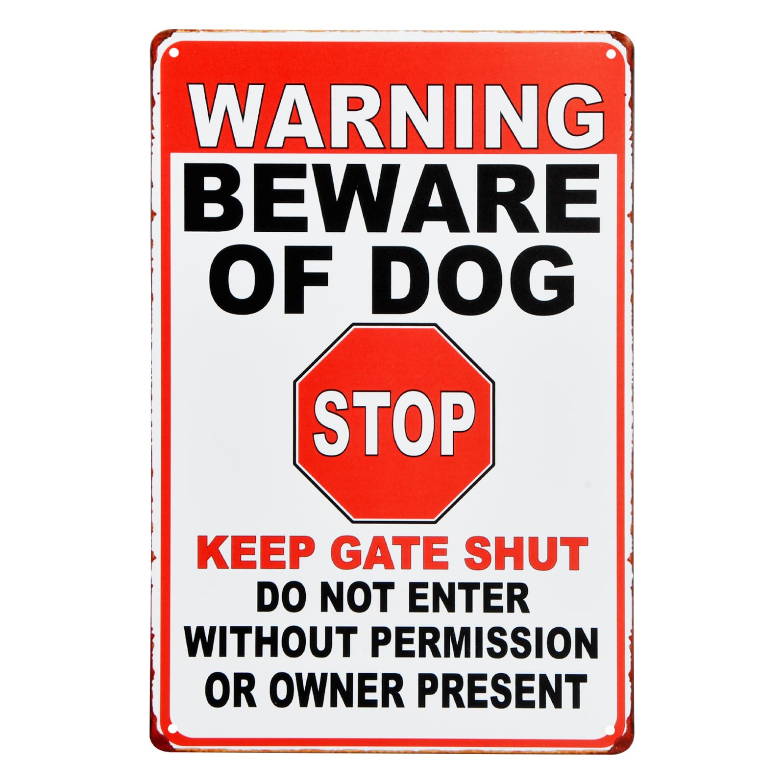 Beware of the Dog Sign Warning Tin Signs, 20 * 30cm Do Not Enter Tin Metal Decor with 4 Pre-Drilled Holes, Premises Sign Rust Weatherproof, Safety Dog Sign for Outdoor Gate Wall Fence