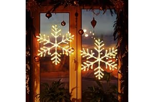 Bstge Christmas Decorations, 2 Pack Christmas Window Lights Snowflake Decorations, Snowflake Lights with 8 Lighting Modes for Holiday Indoor and Outdoor Wall Door Glass Decoration(Warm White)