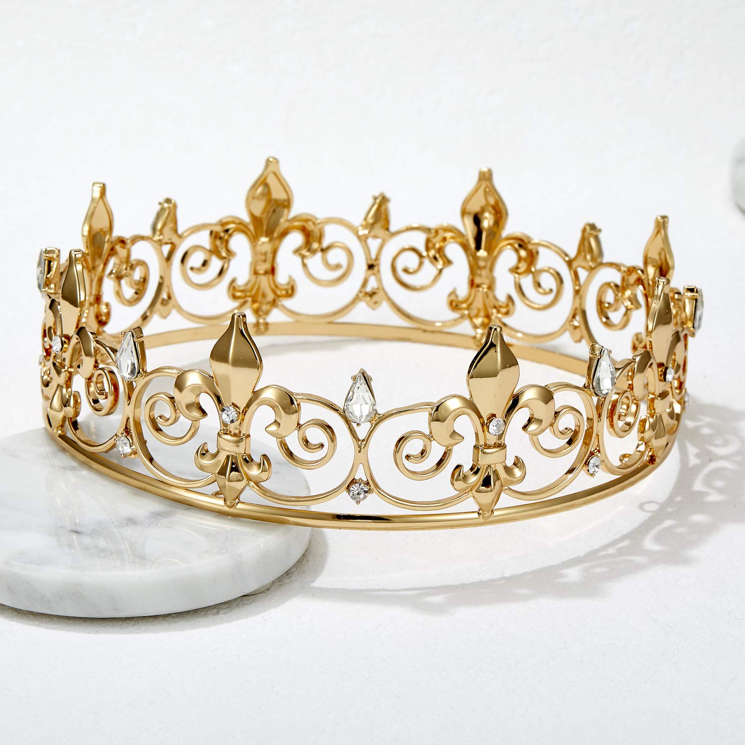 SWEETV Royal Full King Crown - Metal Crowns and Tiaras for Men Prom King Party Hats Costume Accessories, Gold: Beauty