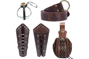 ZZUNKN 5Pcs Renaissance Costume Men Or Women, Viking Renaissance Belt Medieval Vintage Belt Pouch And Magic Bottles and Leather Arm Guards