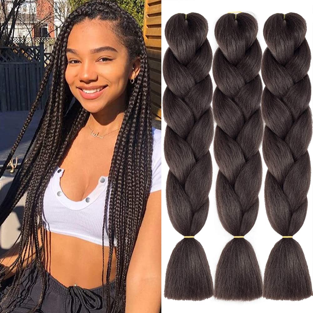 Jumbo Braiding Hair for Women 24 Inch 3PCS/Lot Ombre Jumbo Braiding Hair Extension Kanekalon High Temperature Jumbo Braids for Twist Crochet Braiding Hair (Dark brown) โ image 1