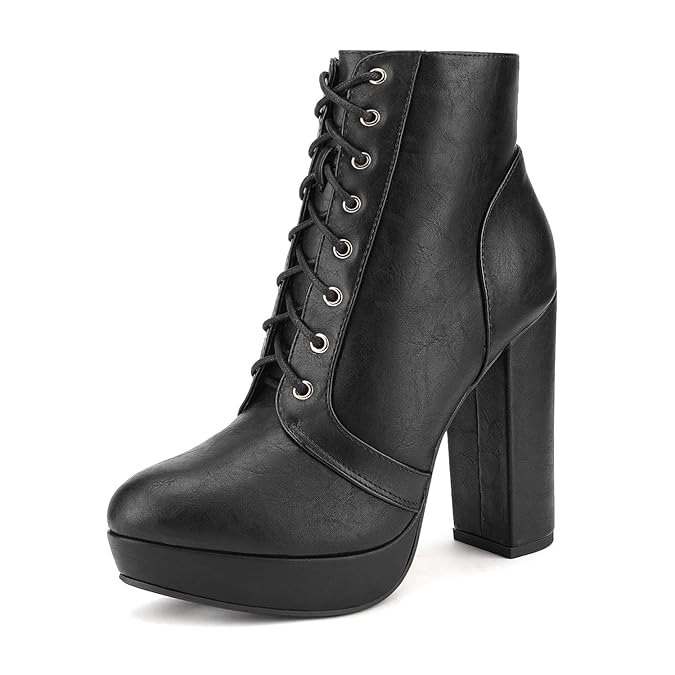 DREAM PAIRS Botines para Mujer con Plataforma Tacón Alto Negro/PU 7 M US Kendra