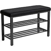 Bingood Shoe Bench Entryway Shoe Rack with Cushion | Metal Shoe Shelf with Seat, Space Saving Storage, Modern Shoe Bench for Hallway, Living Room, Bedroom, Black