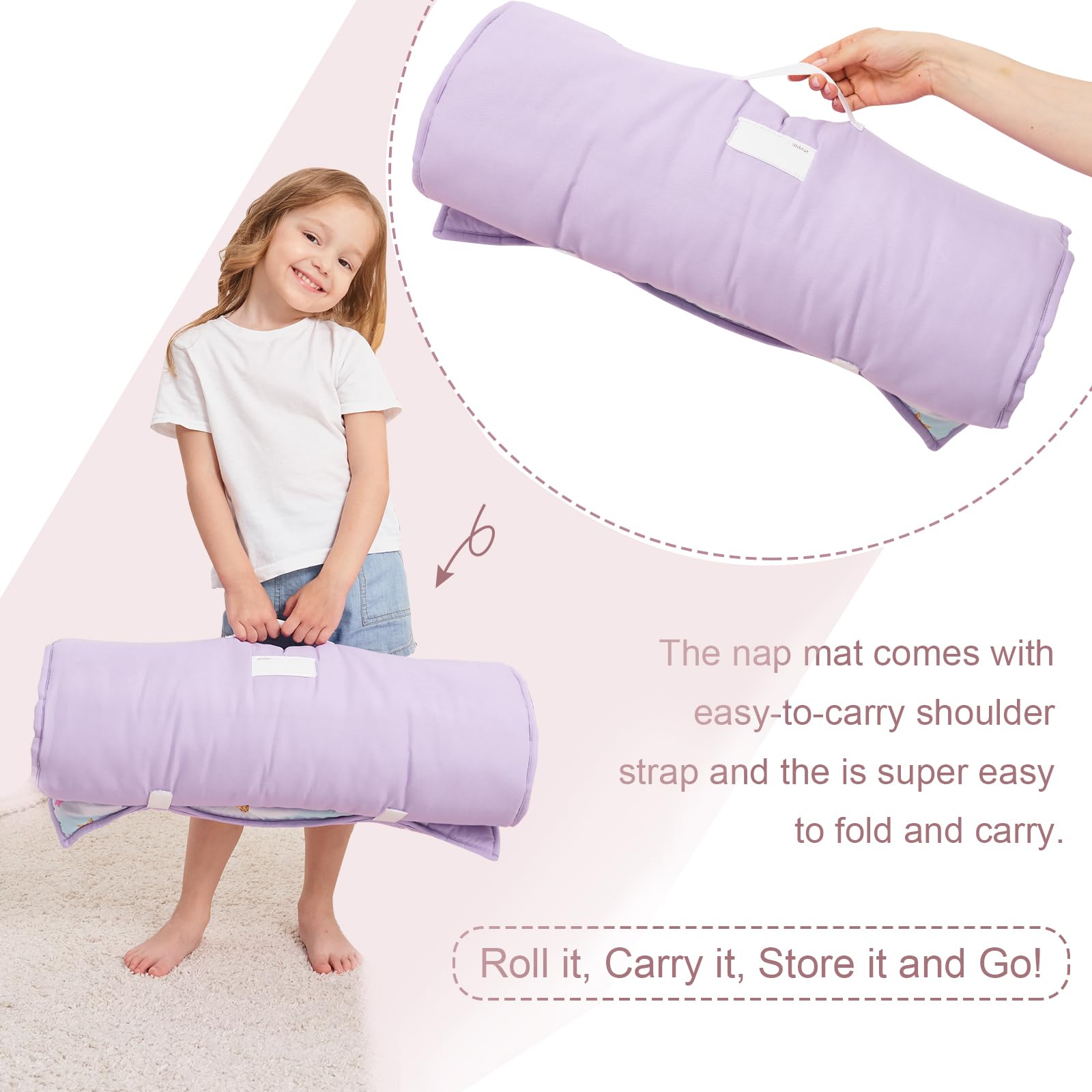 Extra Large Toddler Nap mat by Cokouchyi, Toddler Sleeping Bag with Removable Pillow, Measures 53 x 21 x 1.5 Inches, Sleeping Mat, Ideal for Daycare and Preschool Kindergarten