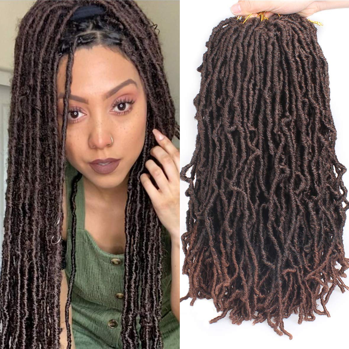 Leeven 7 Packs 18 Inch Ombre Nu Faux Locs Crochet Braids 18 Strands/Pack Synthetic Faux Locs Crochet Hair for Women Curly Wavy African Roots Hair Extensions for Distressed Faux Locs T30# — image 1