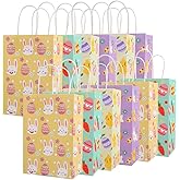 CCINEE 12PCS Easter Gift Bags,Bunny Kraft Paper Treat Bags with Handles Egg Chick Candy Bag for Kids Party Gift Wrapping