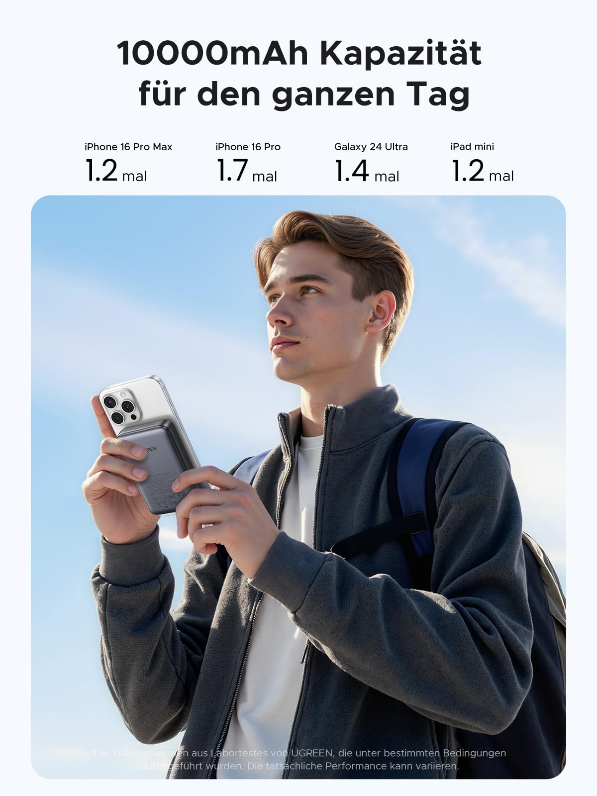 UGREEN Zapix Qi2 Wireless Powerbank 10000mAh kompatibel mit Magsafe 15W kabellose Power Bank & 20W USB-C-Schnellladefunktion externer Akku kompatibel mit iPhone 16 Pro Max/16/15-12 3