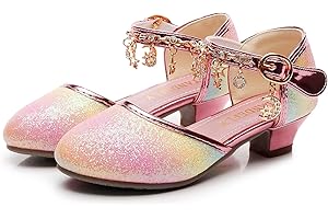 TANDEFLY Girls Dress Shoes with Heels - Sparkly Sequins Closed Toe Sandals for Wedding, Party, Flower Girl (Toddler/Little/Big Kids)