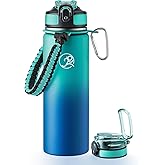 GOSWAG Insulated Sports Water Bottle, 24oz 2 Lids(with Straw/No Straw), Stainless Steel Water Bottles with Paracord Handle, Insulated Bottle with Double-Wall Vacuum Insulation