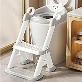 PandaEar Toilet Potty Training Seat with Step Stool Ladder, Comfortable Safe Potty Seat with Anti-Slip Pads Ladder & Bear Design for Kids Boys Toddlers -Grey