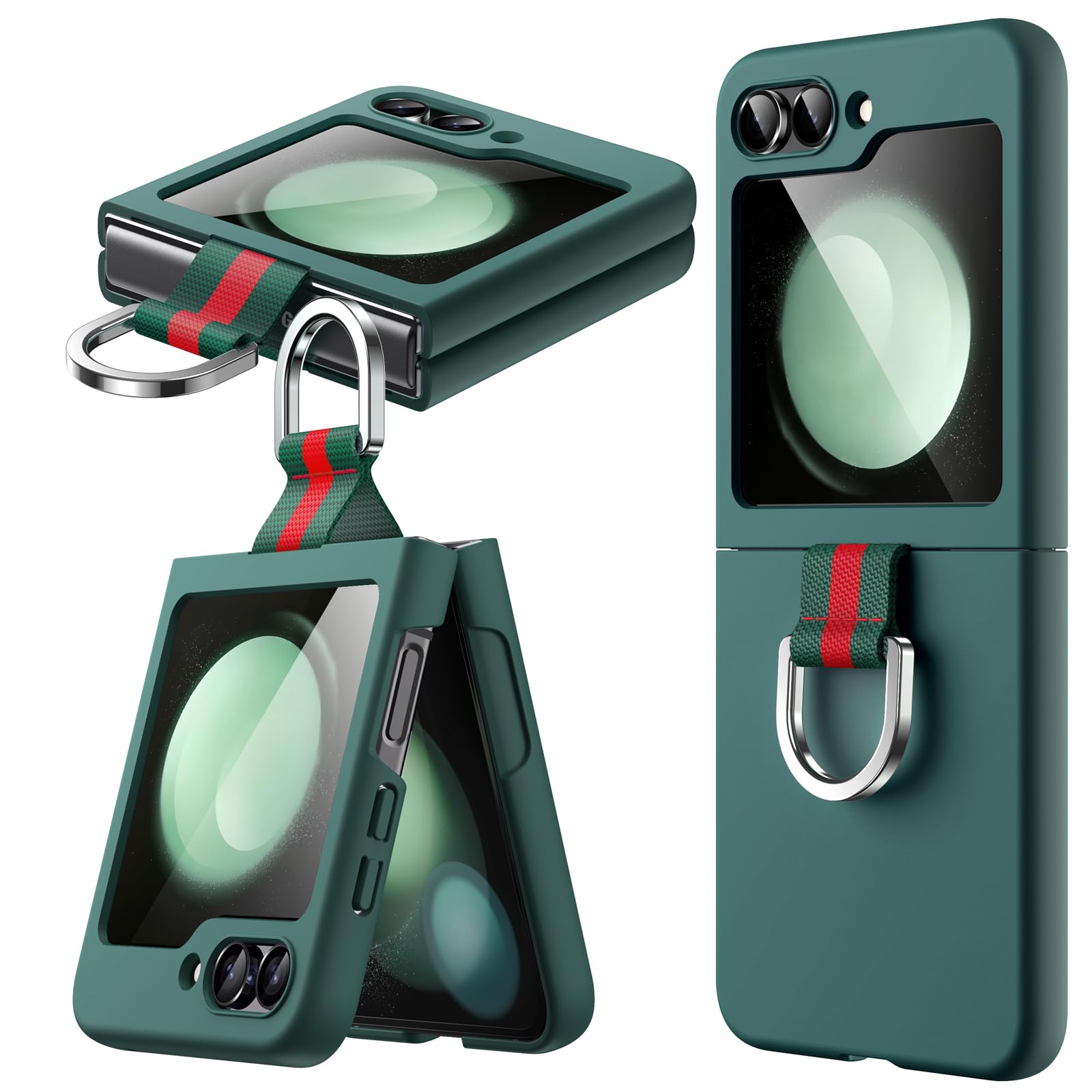 JETech Case for Samsung Galaxy Z Flip 5 2023 with Ring, Hard PC Slim Shockproof Anti-Scratch Protective Phone Cover (Midnight Green)